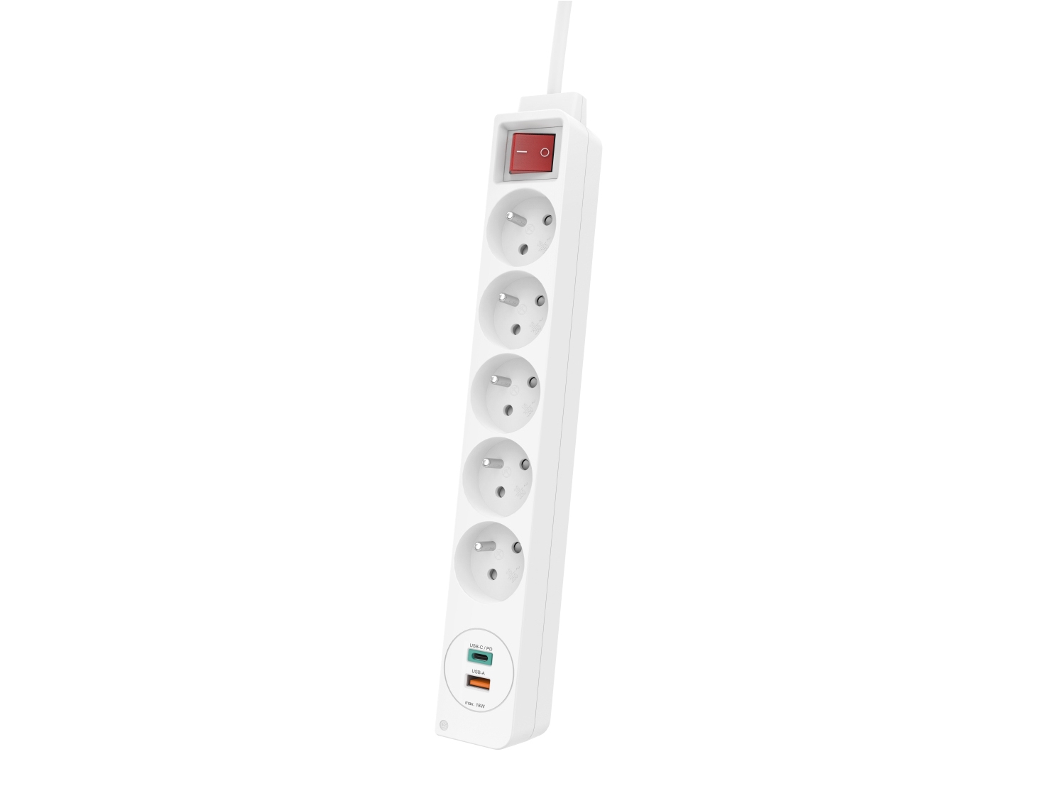 Hama 44133758, 1,4 M, Drinnen, Abgewinkelt, Kunststoff, Weiß, 5 Ac-Ausgänge