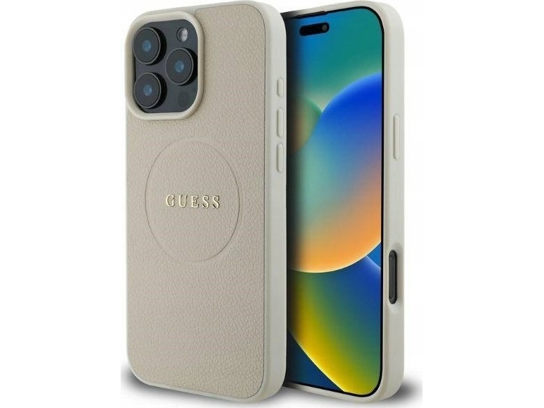 Etui Apple Iphone 16 Pro Max Guess Hartschalenetui Körniger Ring Magsafe Beige