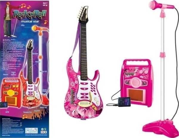 Gitarr med mikrofon Strängförstärkare Rosa | Hobby - Musikinstrument - Stränginstrument | GameStuff