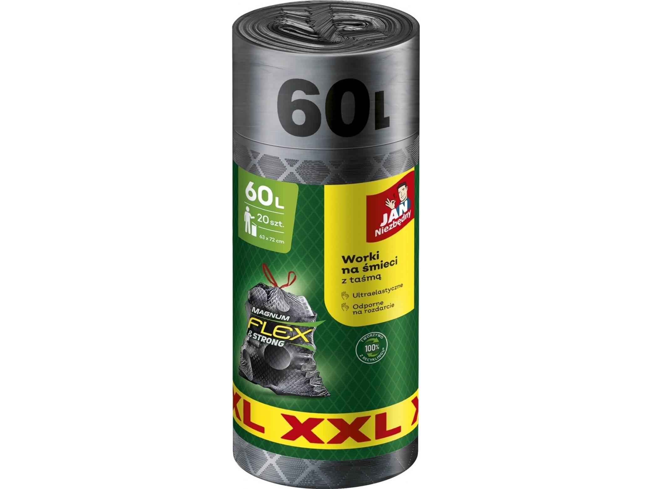 Sarantis Worki Na Śmieci Jan Niezbędny, Magnum Flex, Z Taśmą, 60L, 20Szt., Szare