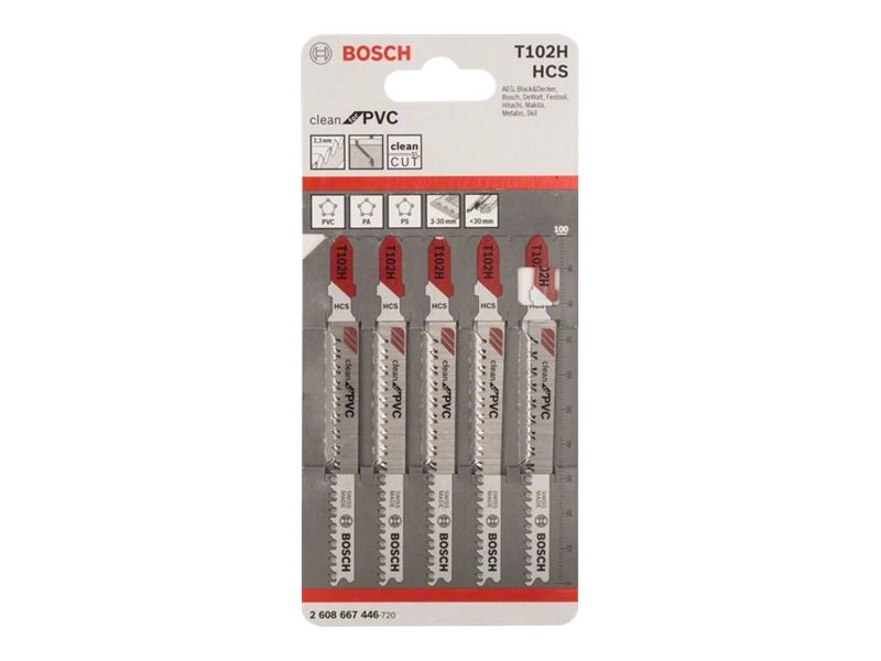 Bosch Clean For Wood T 102 H - Stiksavsklinge - For Polyvinylklorid (Pvc), Polystyren (Ps), Polyamid (Pa) - 5 Stykker - Længde: 100 Mm