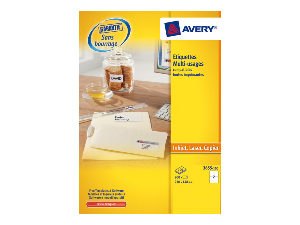 Avery - Hvid - 210 X 148 Mm 200 Etikette (100 Ark X 2) Etiketter Til Flere Formål