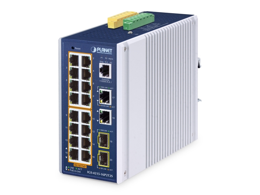 Planet Ip30 Industrial L2/L4 16-Port, Managed, L2/L4, Gigabit Ethernet (10/100/1000), Vollduplex, Power Over Ethernet (Poe), Wandmontage
