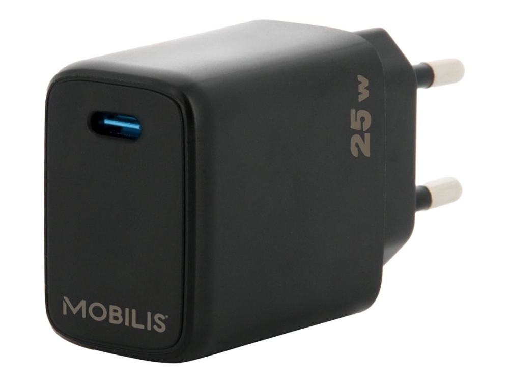 Mobilis - Strømforsyningsadapter - hurtig - 25 Watt - PD (USB-C) - sort - Europa