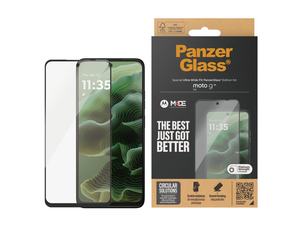Panzerglass Skærmbeskytter For Mobiltelefon Ultrabred Pasform Glas Rammefarve Sort For Motorola Moto G35