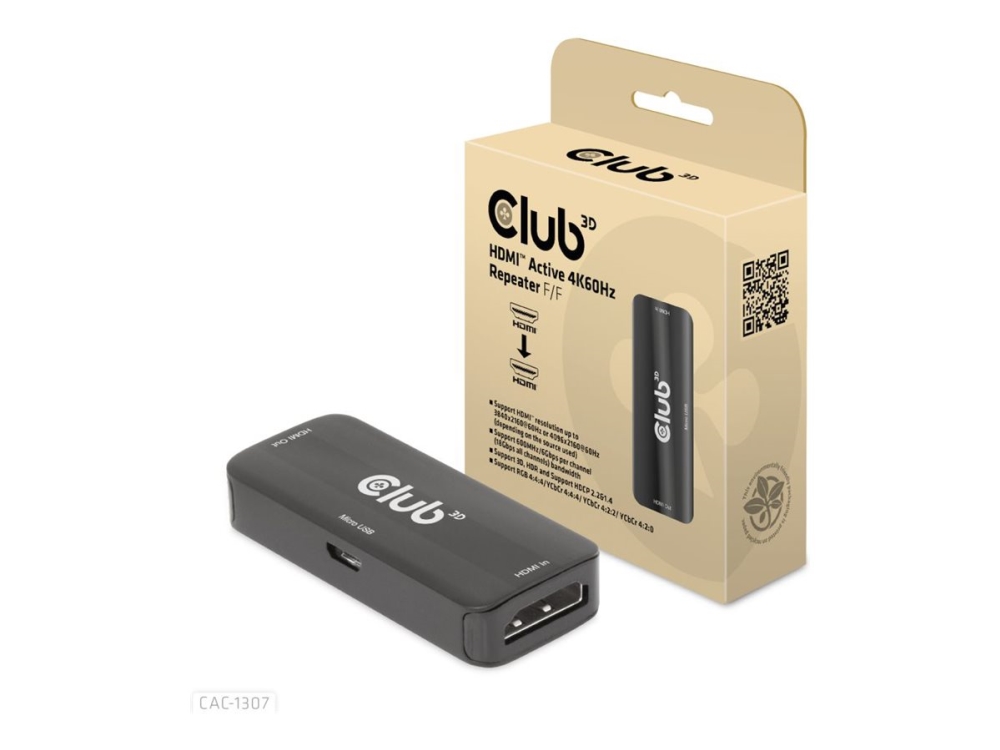 Club 3D - Repeater - HDMI - 19 pin HDMI Type A (female) / 19 pin HDMI Type A (female) - op til 5 m