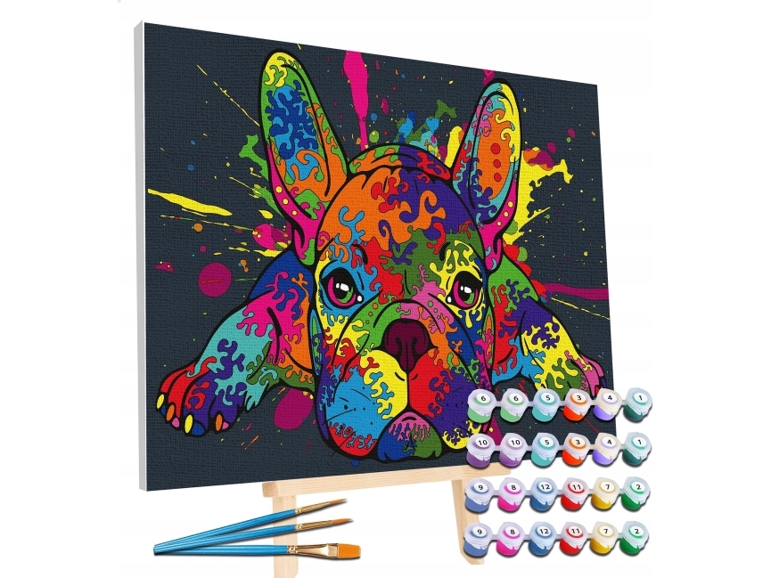 Maalaa numeroiden mukaan kankaalle 40x30cm, bulldoggi