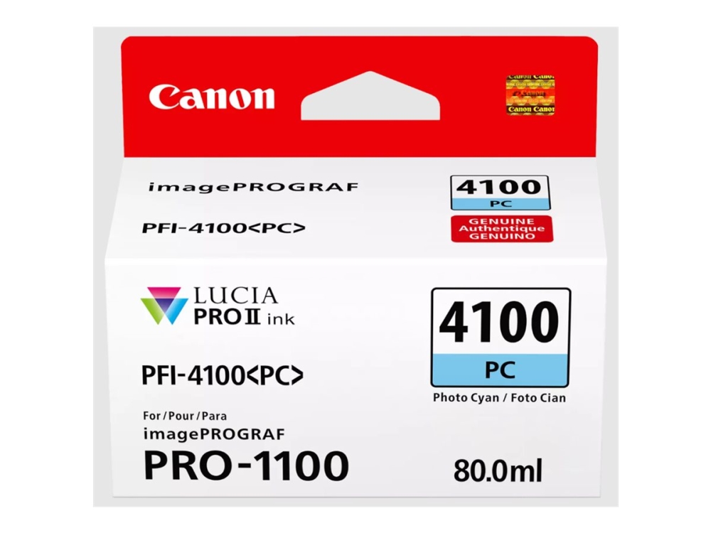 Canon PFI-4100 PC - 80 ml - foto-cyan - original - hängande låda - bläcktank - för imagePROGRAF PRO-1100 | Skrivare - Bläck, toner & förbrukningsvaror - Bläck | GameStuff