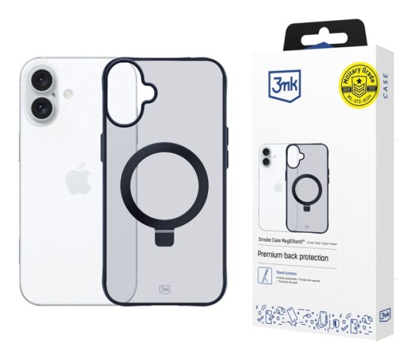 3Mk Smoke Mag&Stand, Cover, Apple, Iphone 16, 15,5 Cm (6.12"), Sort, Transparent