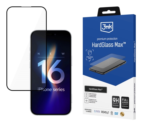 3Mk Hardglass Max, Apple, Iphone 16 Pro Max, Faldresistent, Ridseresistent, Sort, Transparent, 1 Stk