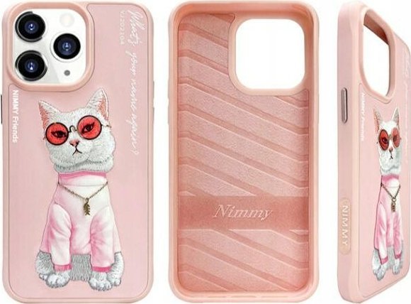 Nimmy Iphone 15 Pro Max 6.7" Case Pink/Pink Glasses Cool Cat