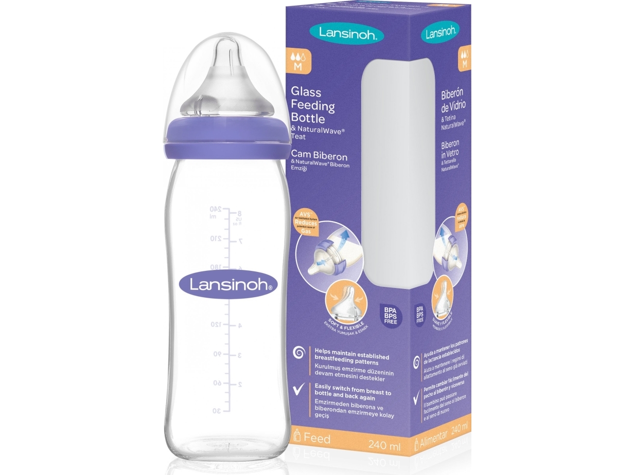 Lansinoh Glass Feeding Bottle With Naturalwave® Teat , 240Ml, 77250