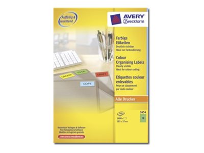 Avery Farbige Etiketten, Grün, 105 X 37 Mm, Permanent, Grün, Selbstklebendes Druckeretikett, A4, Papier, Laser/Inkjet, Permanent