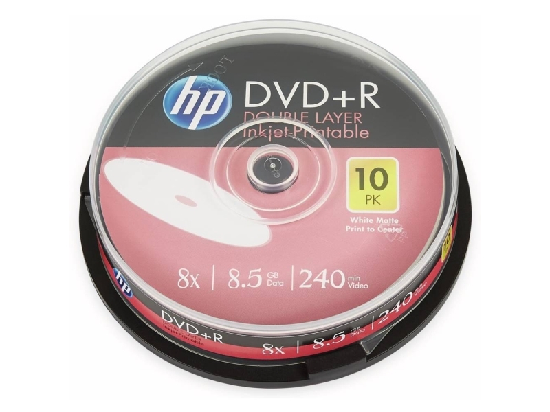 HP DRE00060WIP, DVD+R, 120 mm, Kageæske, 10 stk, 8,5 GB