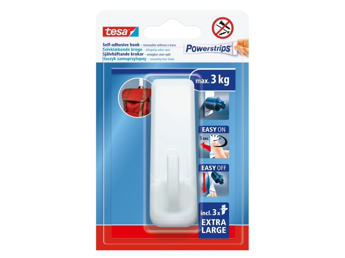Tesa Selvklæbende Kroge Powerstrips 1 Stk Rektangulær Stor Hvid