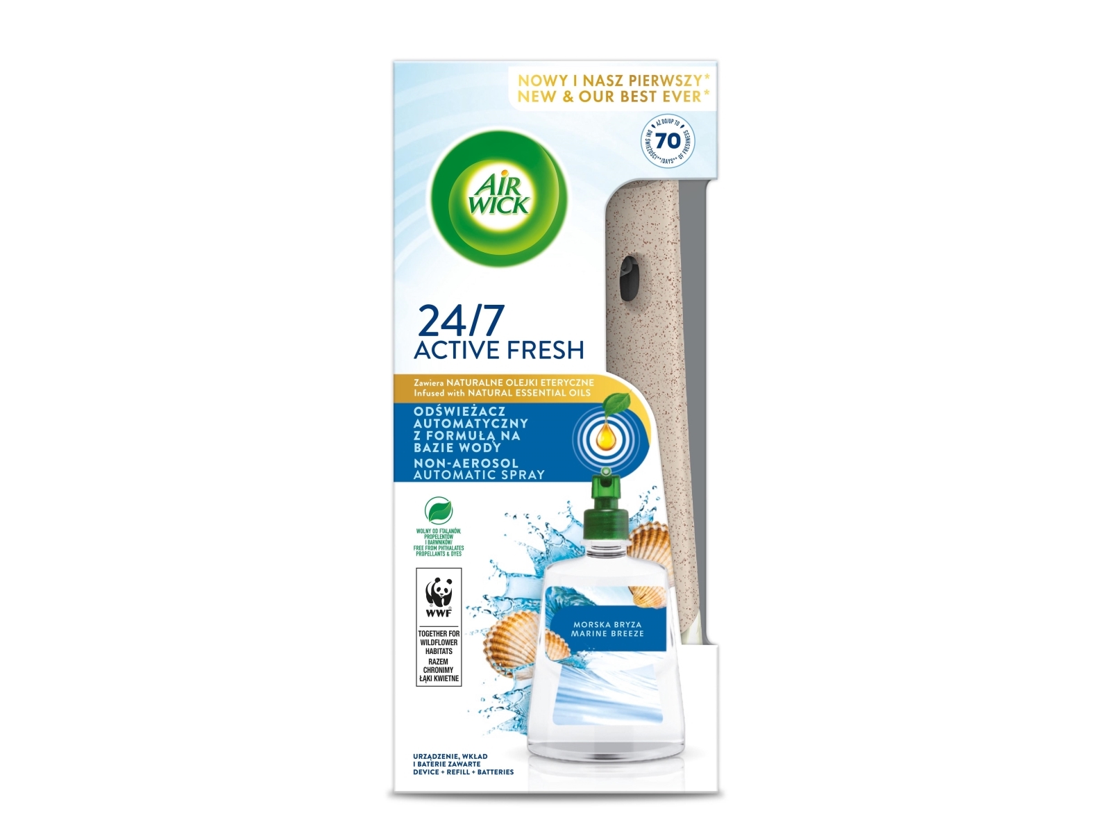 Air Wick Air Wick Active Fresh automatisk luftfrisker med vandbaseret formel og Sea Breeze-refill 228 ml