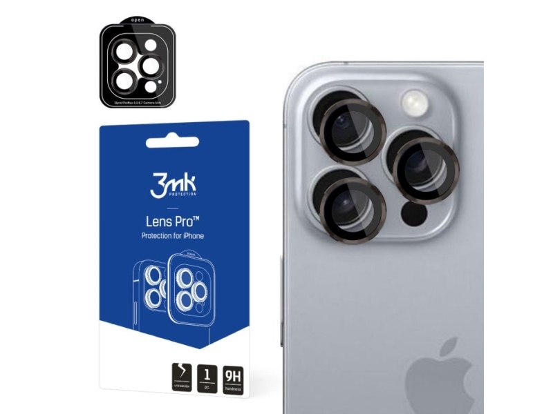 3Mk Lens Protection Pro, Apple, Iphone 16 Pro Max, Iphone 16 Pro, Ridseresistent, Grå, Titanium, Transparent, 1 Stk