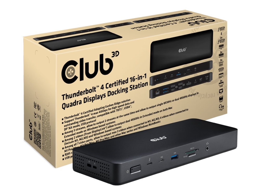 Club 3D 16-in-1 - Dockningsstation - för bordsdator, laptop - USB-C / USB4 / Thunderbolt 3 / Thunderbolt 4 - USB-C - 2 x Thunderbolt 4, 3 x DP, 2 x HDMI - 2.5GbE - 150 Watt | Datorer & Surfplattor - Bärbara tillbehör - Port Replicator och dockning | GameStuff