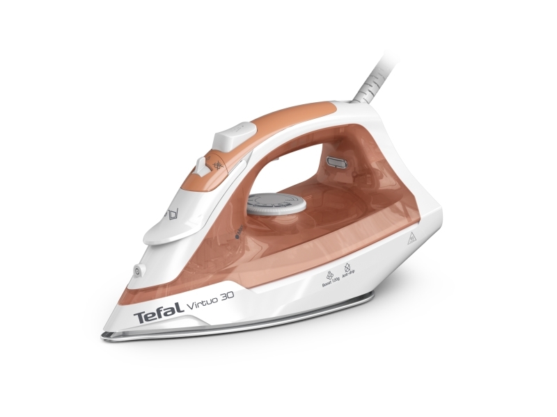 Tefal Virtuo 30 FV2C40E0, Torr & Ångstrykjärn, Keramisk stryksula, 1,9 m, 120 g/min, Persika, Vit, 27 g/min | Baby & barn - Barnrummet - Klädvård - Strykjärn | GameStuff