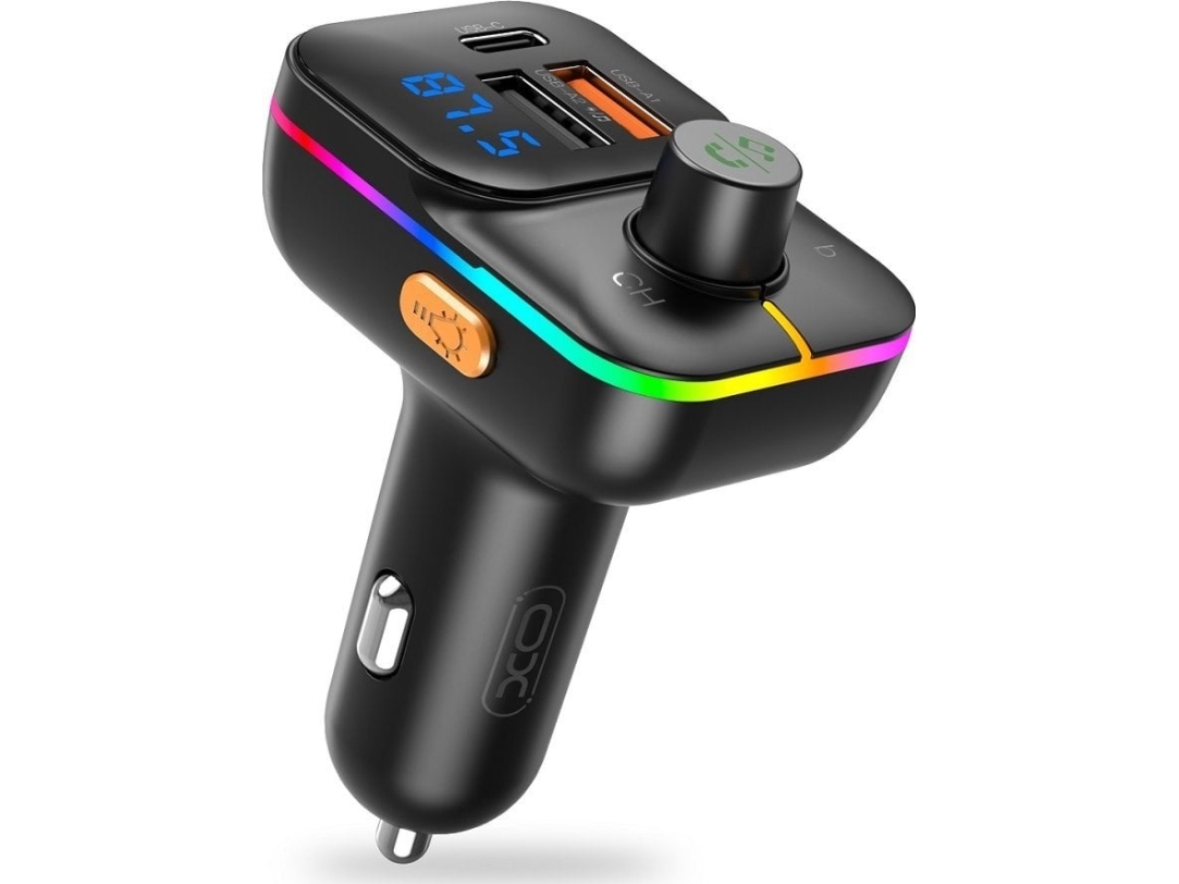 XO transmitter FM BCC09 Bluetooth MP3 car charger 25W juodos spalvos