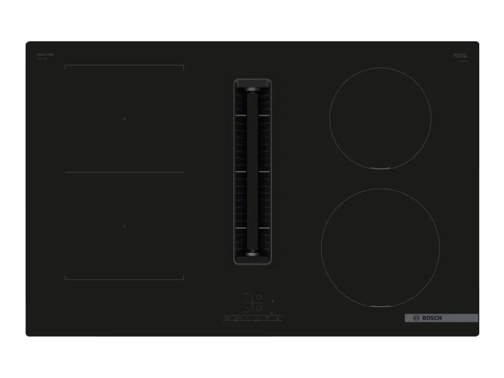 Bosch Serie | 4 PVS811B16E - Induktions kogeplade - 4 plader - Niche - bredde: 75 cm - dybde: 49 cm - Klasse B - rammeløs - sort med downdraft-udstødning (ekstraktion og recirkulation med ekstra ekstraktion og recurkulationssæt)