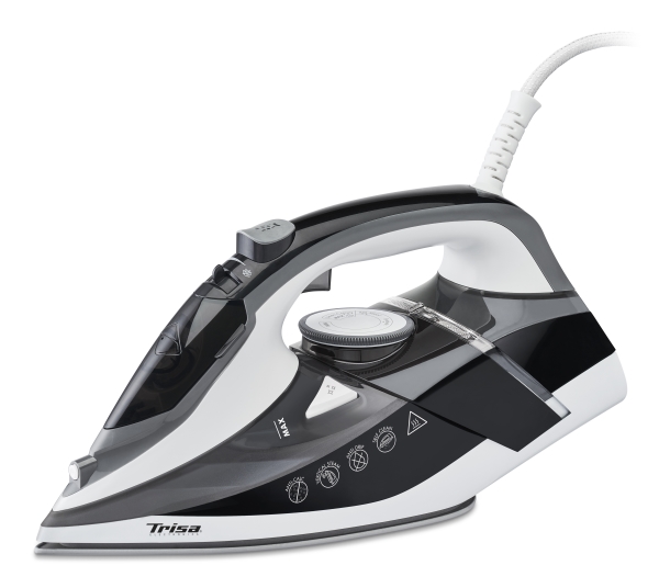 Trisa Prof. Steam I6242, Dampstrygejern, Keramisk Strygesål, 1,9 M, 140 G/Min, Sort, Grå, Hvid, 30 G/Min
