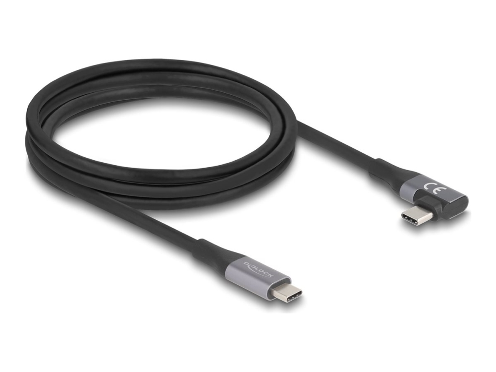 Delock - USB-kabel - 24 pin USB-C (han) lige til 24 pin USB-C (han) venstre-/højrevinklet - USB 3.2 / Thunderbolt 3 - 48 V - 5 A - 2 m - forlænget strømrækkevidde (EPR), USB Power Delivery (240 W), Power Delivery 3.1 support, op til 20 Gbps datatransferhastighed - sort