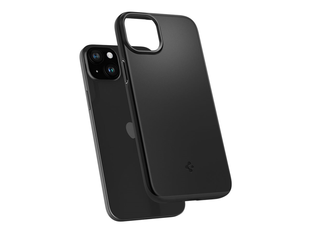 Spigen Thin Fit - Bagsidecover Til Mobiltelefon - Termoplastisk Polyuretan (Tpu), Polykarbonat - Sort - For Apple Iphone 15