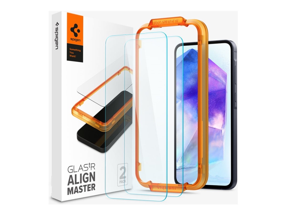 Spigen Glas.tr Alignmaster Skarmskydd För Mobiltelefon Helt Fodral Glas Transparent För Samsung Galaxy A55