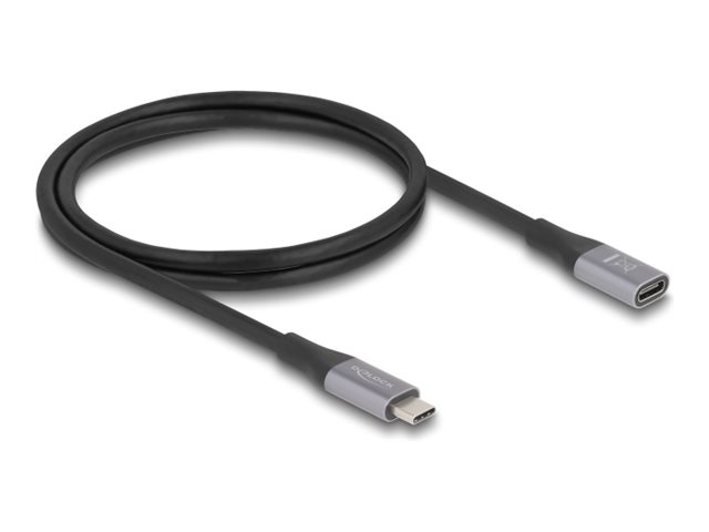 Delock - USB-förlängningskabel - 24 pin USB-C (hane) till 24 pin USB-C (hona) - USB 2.0 / USB 3.2 / USB4 / Thunderbolt 3 - 48 V - 5 A - 1 m - stöd för strömleverans på upp till 240 W, upp till 40 Gbps dataöverföringshastighet, Stöd för Power Delivery 3,1 - grå, svart | Datortillbehör - Kablar & adaptrar - Datakablar | GameStuff