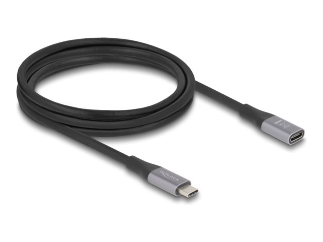 Delock - USB-förlängningskabel - 24 pin USB-C (hane) till 24 pin USB-C (hona) - USB 2.0 / USB 3.2 / USB4 / Thunderbolt 3 - 48 V - 5 A - 2 m - stöd för strömleverans på upp till 240 W, upp till 40 Gbps dataöverföringshastighet, Stöd för Power Delivery 3,1 - grå, svart | Datortillbehör - Kablar & adaptrar - Datakablar | GameStuff