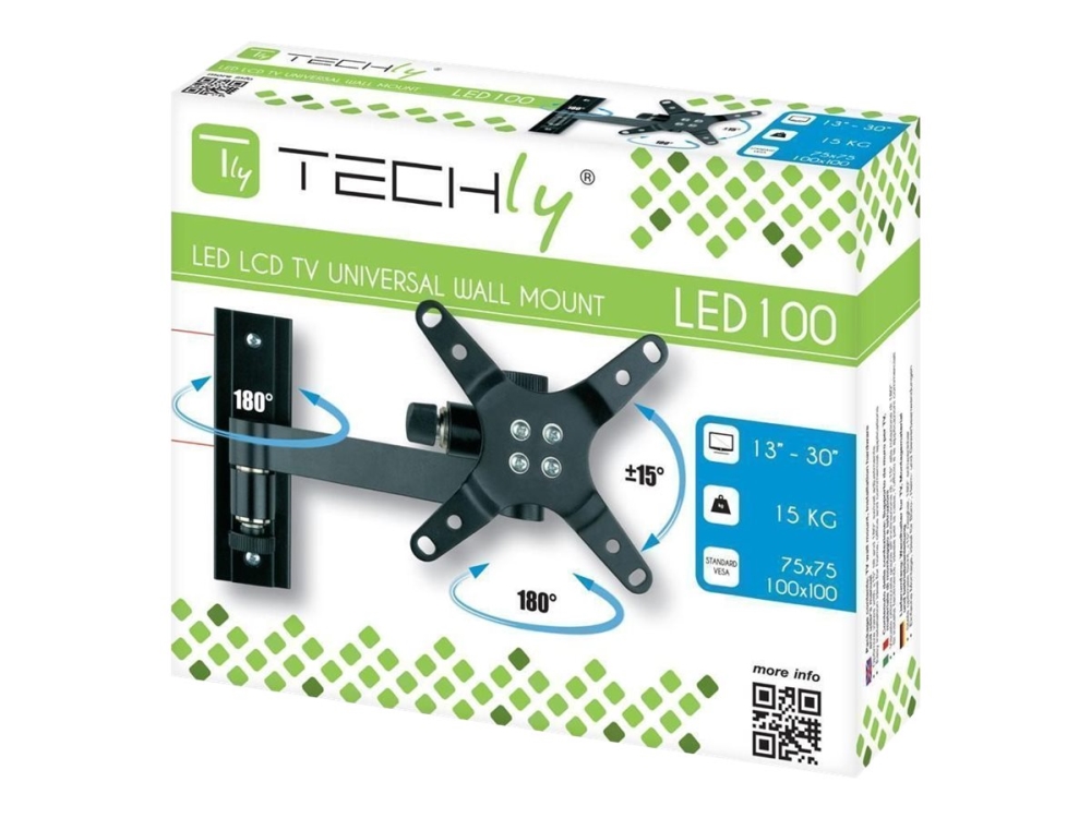 Techly Ica-Lcd 105Bk - Montagesatz (Wandplatte, Display-Halterung) - Verstellbarer Arm - Für Lcd-Tv - Schwarz - Bildschirmgröße: 13"-30"