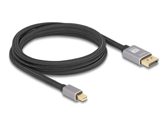 Delock - Displayport-Kabel - Mini Displayport (Hann) Til Displayport (Hann) - Displayport 1.4 - 2 M - 8K 60Hz Støtte - Svart, Grå