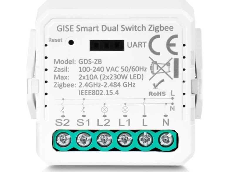 Gise GISE Smart Dual Switch ingen neutral Zigbee Zigbee Dual Relay Module GDS-ZB-NN | Kontroller och termostater för uppvärmning | GameStuff