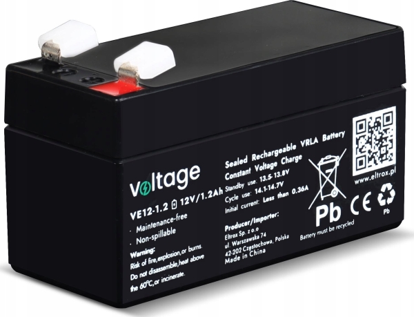Voltage Batterie Agm Spannung 12V 1,2Ah Ve12-1.2