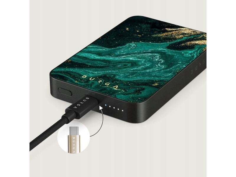 Burga Gunmetal Magnetic Powerbank - Magnetische 5000 Mah Powerbank Kompatibel Mit Magsafe, Usb-C - Usb-C Kabel In Dh (Smaragd Pool)