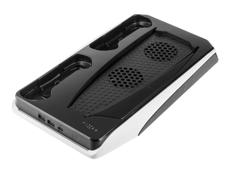 Fixed PS5 Stativ med. Kjøling / 2 x USB-A / 2 x PS5-Kontroller Ladespor - Hvit / Svart