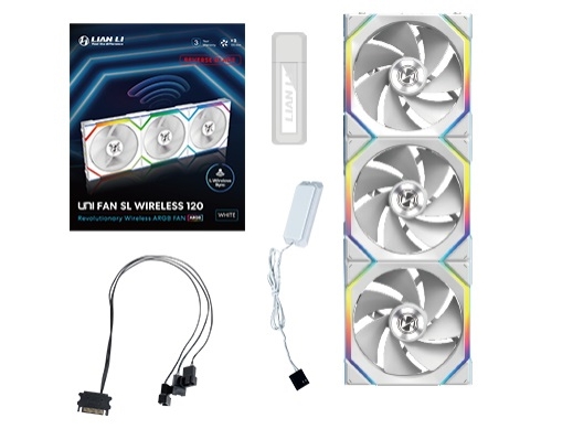 Lian Li UNI FAN SL Wireless Reverse 3-pack White - Kabinet køler - 120mm - Hvid med RGB - 29 dBA