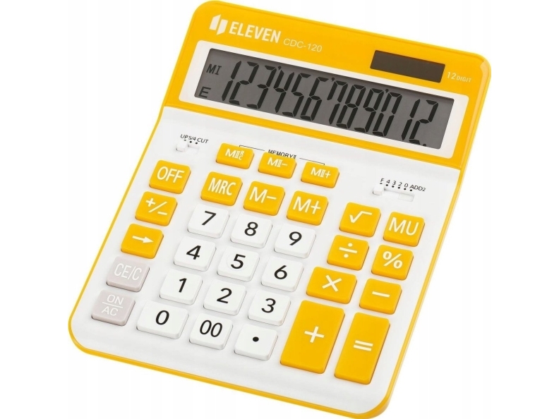 Taschenrechner Eleven Eleven Bürorechner Weiß Cdc120whor Mit Weißen Und Orangefarbenen Tasten Sowie Orangefarmer Rahmen Um Das Display