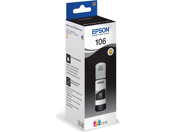 Epson 106 Ecotank Photo Black Ink Bottle, Original, Schwarz, Epson, - Ecotank Et-7750 - Ecotank Et-7700, 70 Ml, Tintenstrahldrucker