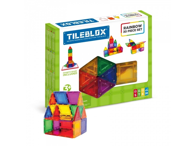 Tileblox Rainbow 30 pcs w/magnetic board | Andra leksaksmärken - Geomag | GameStuff