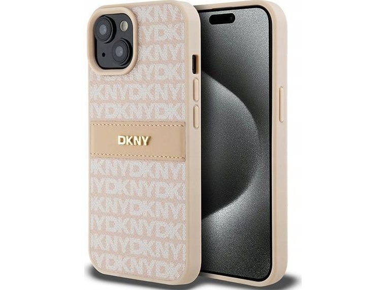Apple Iphone 13 / 14 / 15 Dkny Læderetui Mono Stripe &Amp Metal Logo (Dkhcp15sprthslp) Pink