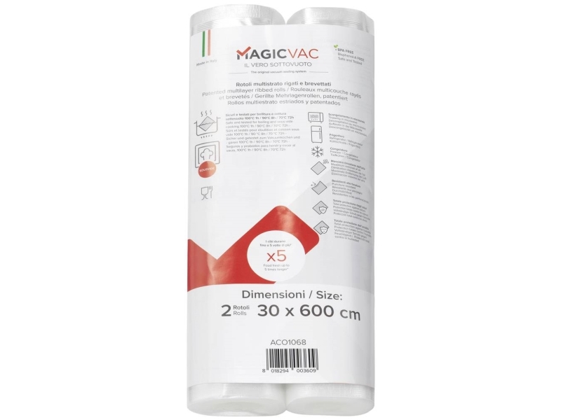 Magic Vac ACO1068, Vakuumförseglingsrulle, Präglad, 0 - 100 ° C, 1 h, 2 styck, 6 m | Köksapparater - Köksmaskiner - Vakuumförpackningsmaskiner | GameStuff