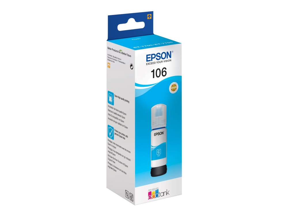 Epson 106 - 70 Ml - Cyan - Original - Blækbeholder - For Ecotank Et-7700, Et-7750, L7160, L7180 Expression Premium Et-7700, Et-7750