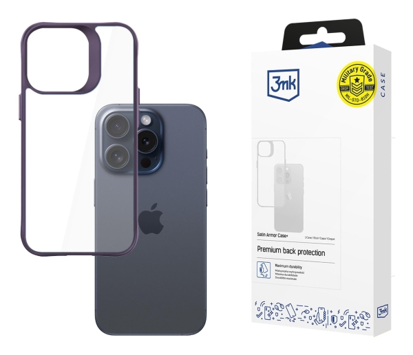 3Mk Satin Armor Case+, Cover, Apple, Iphone 15 Pro, 15,5 Cm (6.1"), Lilla, Transparent