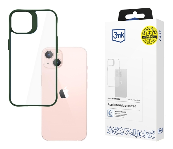 3Mk Satin Armor Case+, Cover, Apple, Iphone 14, 15.5 Cm (6.1"), Green, Transparent