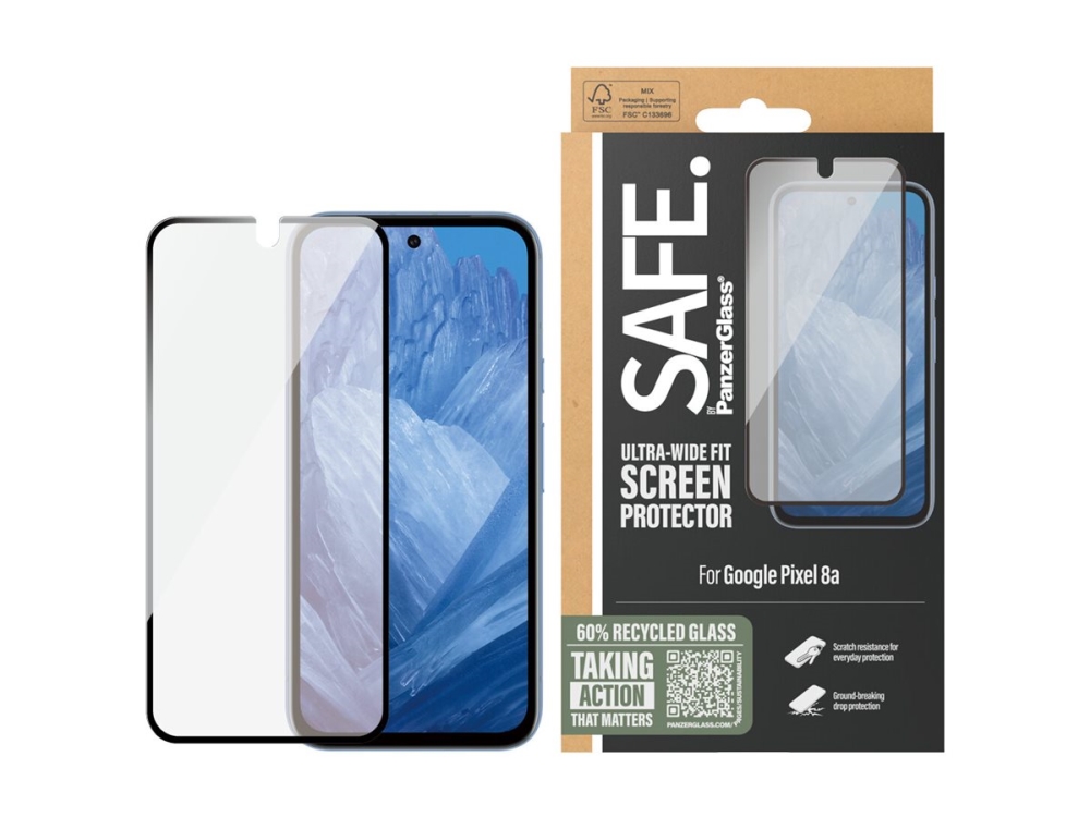 Panzerglass Safe. By Displayschutz Google Pixel 8A | Ultra-Wide Fit, Google, Google - Pixel 8A, Trockene Anwendung, Kratzresistent, Schockresistent