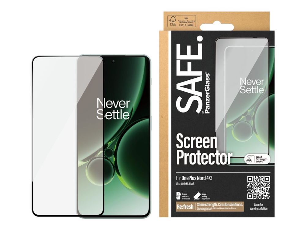 SAFE. by PanzerGlass - Skærmbeskytter for mobiltelefon - ultrabred pasform - glas - rammefarve sort - for OnePlus Nord 3, Nord 4