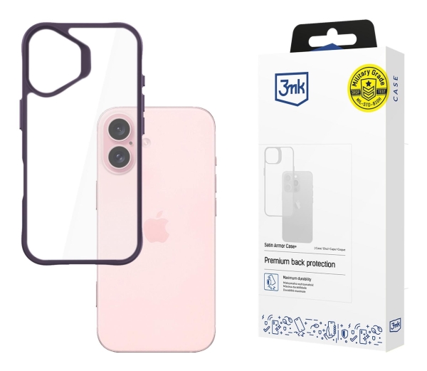 3Mk Satin Armor Case+, Cover, Apple, Iphone 16, 15,5 Cm (6.1"), Lilla, Transparent