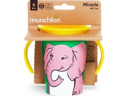 Munchkin Træningskop Med Håndtag, Elefant, Miracle 360 Wildlove, 6 Måneder+, 177 Ml, 05195102